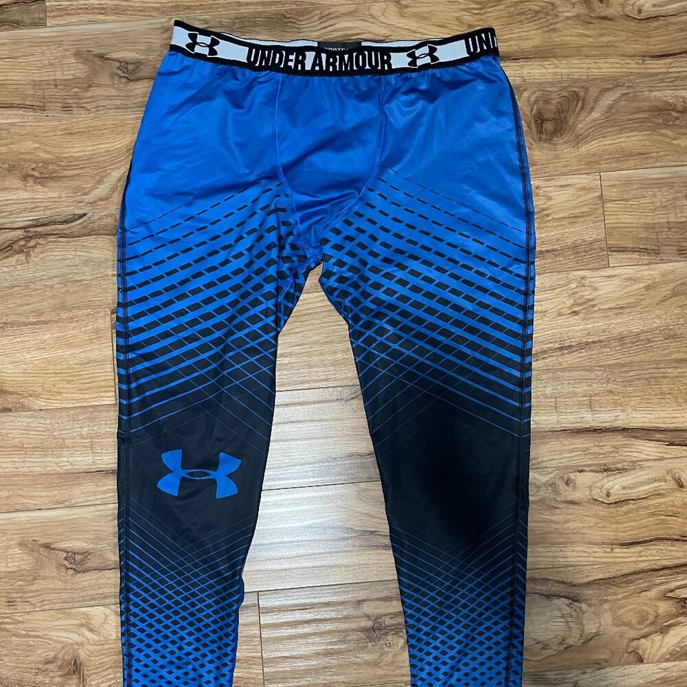 Under Armour UA Heatgear Compression Leggings Tights Blue Black - Size 2XL